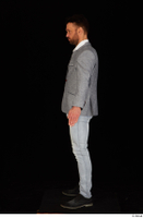  Larry Steel black shoes business dressed grey suit jacket jeans standing white shirt whole body 0011.jpg